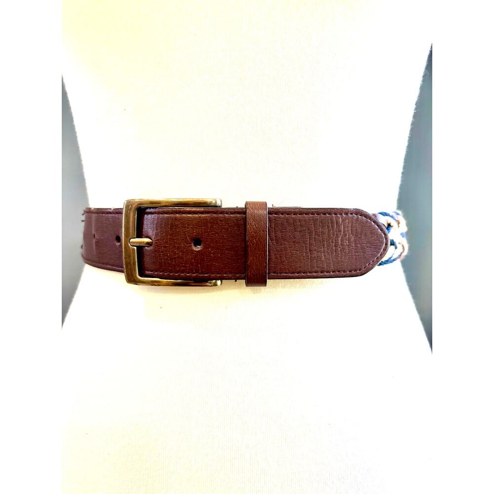 Vintage Boho Brown Leather Belt Gold Brass Buckle Mixed Braided, Men's XL